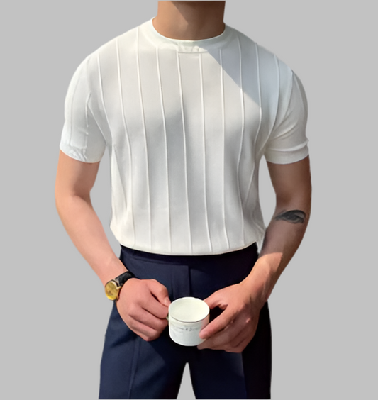 Knit T Shirt Men's Summer Round Neck T Shirt